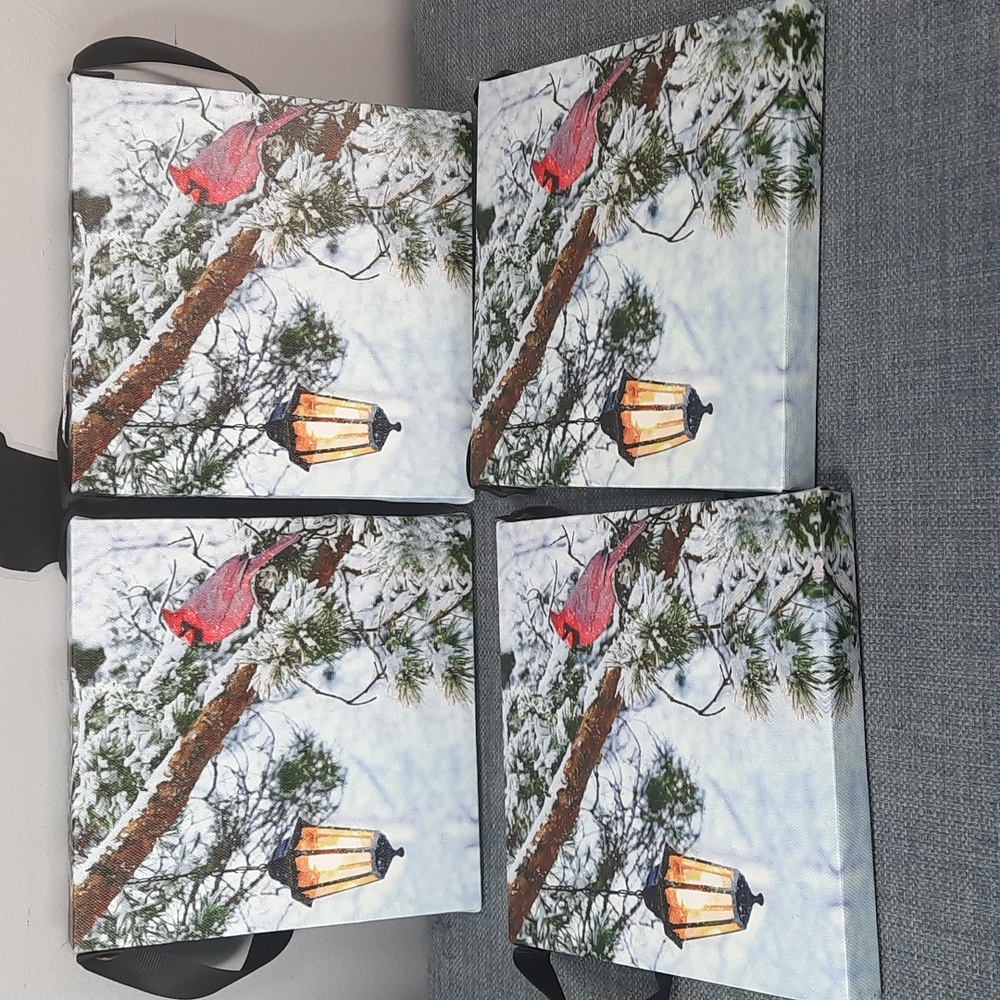 Winter Cardinal Canvas Lighted Flickering LED Ornament Picture Lantern Lights 4
